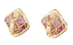 Rhodolite Garnet Bezel Set Clip On Earrings in 14K