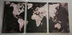 Set of 3 World Map Wall Art Framed Canvas