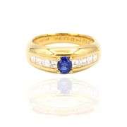 18k Yellow Gold Natural Blue Sapphire and Natural Diamond Ring