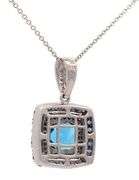 Le Vian 2.04ct Blue Topaz 0.35ctw Sapphire and 0.25ctw Diamond Double Frame Pendant Necklace in 14K