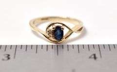 Pretty 10K Yellow Gold Diamond and Blue Sapphire Gemstone Ring
