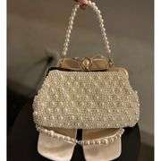 Pearl and Crystal Beaded Clutch with Detachable Straps