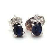 10kt White gold blue sapphire and diamond stud earrings