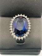 CERTIFIED 18K WHITE GOLD DIAMOND AND SAPPHIRE RING AND EARRING SET