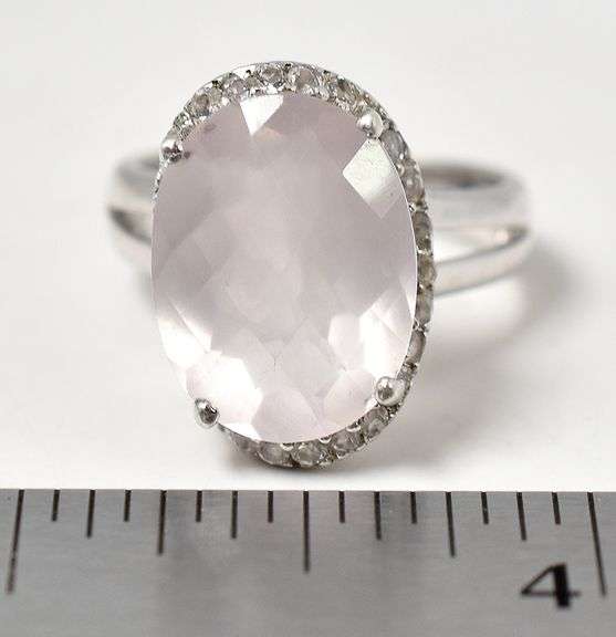 Rose quartz and Cz Gemstone Ring in Sterling Silver