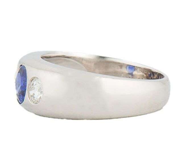 1.10ct Round Sapphire and 0.60ctw Round Diamond Three Stone Ring in 18K