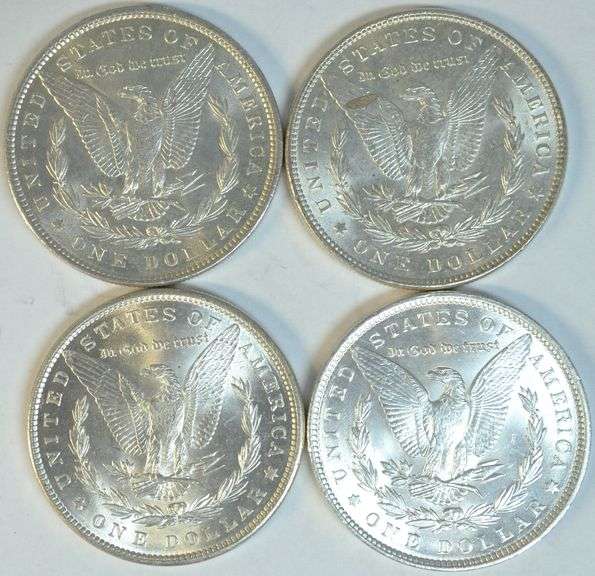 4 Very Choice BU Morgan Silver Dollars 1886 to 1890