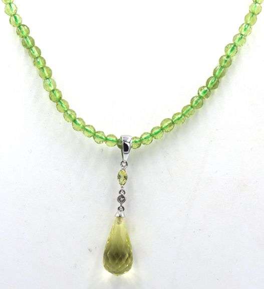 Peridot beaded necklace with white gold clasp