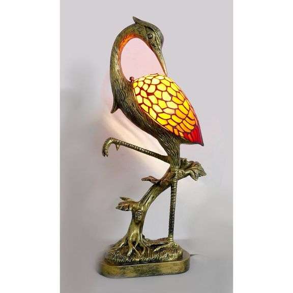Handmade Crane Stained Glass Tiffany Table Lamp