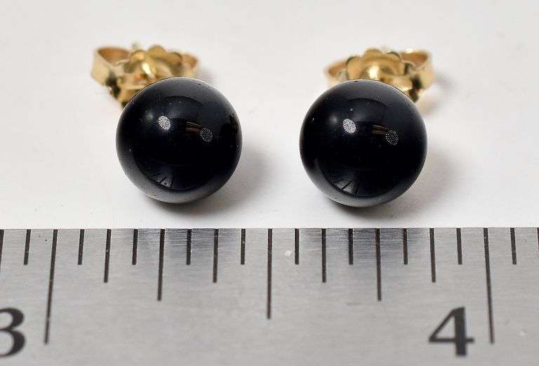 Elegant Black Onyx Gemstone Stud Earrings in 14K Yellow Gold