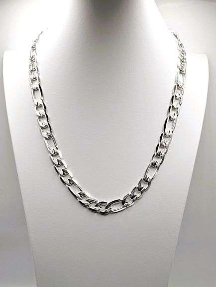 Sparkling 83.6 Gram Tri-Layered .925 Silver Plated Italian Figaro Link Necklace