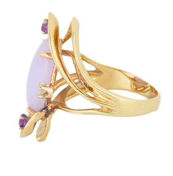 0.15ctw Diamond 0.15ctw Amethyst and Lavender Jade Cocktail Ring in 14K