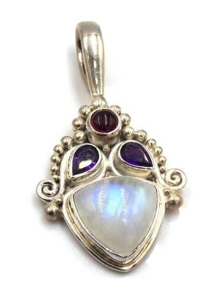 Lot of 2 925 sterling silver Sajen amethyst, abalone and blue topaz pendants