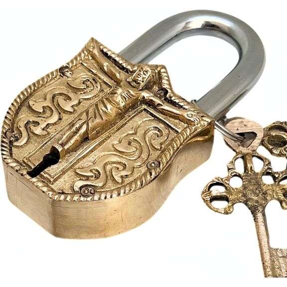 Brass Embossed Padlock with 2 Keys