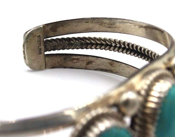 Vintage 925 sterling silver signed turquoise cuff bangle