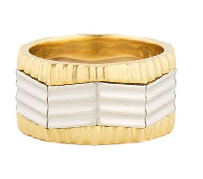 Wave Style Sculpted Two Tone Band Ring in 18K and Platinum