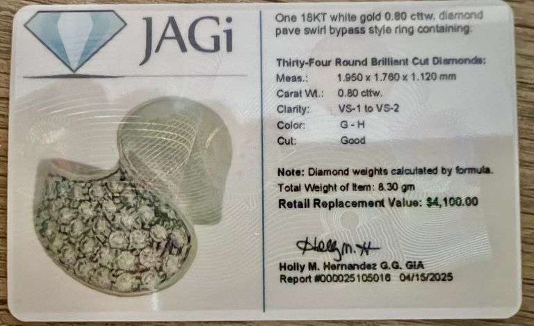 18k White Gold Pave Diamond Ring - Size 6.5