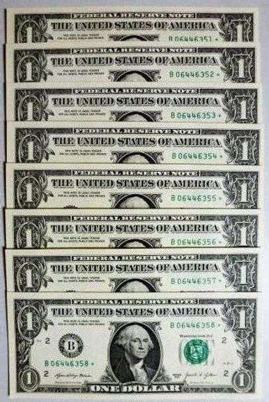 (8) Superb Crisp 2021 $1 Dollar Star Replacement Notes New York Consecutive!
