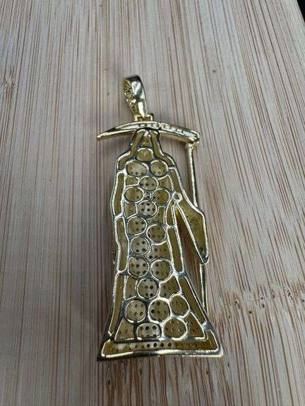 Gold Plated 925 Sterling Silver CZ Santa Muerte Hip Hop Pendant