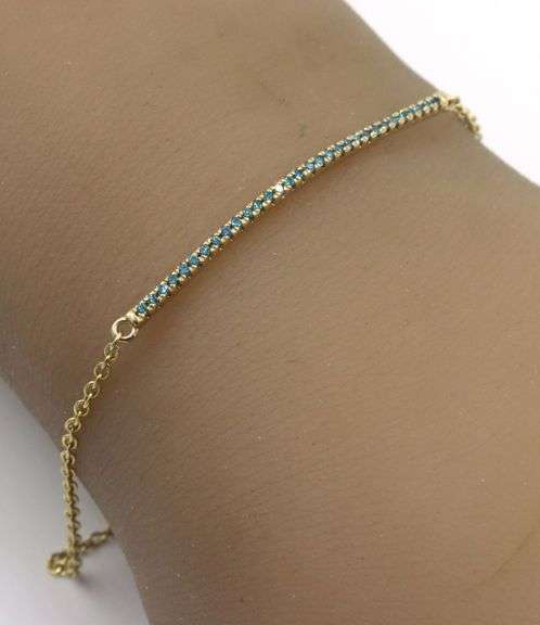 14kt Yellow gold Angara  Enhannced blue diamond bar bracelet