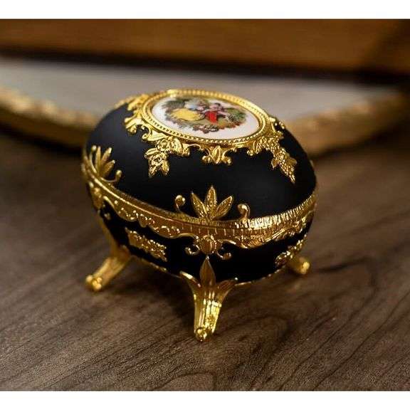 Black and Gold Musical Trinket Jewelry Box