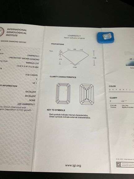 AMAZING I.G.I CERTIFIED LOOSE DIAMOND 9.02 CARATS EMERALD CUT F-VS1