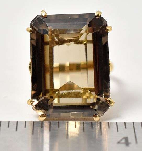 Massive 18K Yellow Gold Smokey Quartz Gemstone Ring