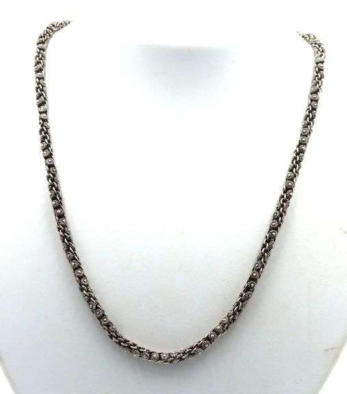 Vintage 925 sterling silver signed flower link chain necklace