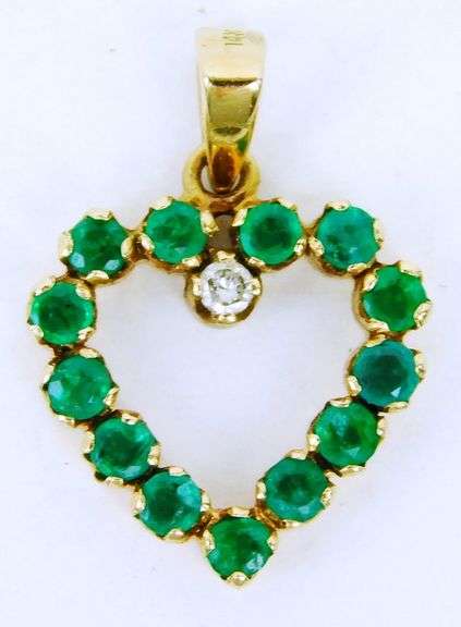 14K Emeralds & Diamond Heart Pendant