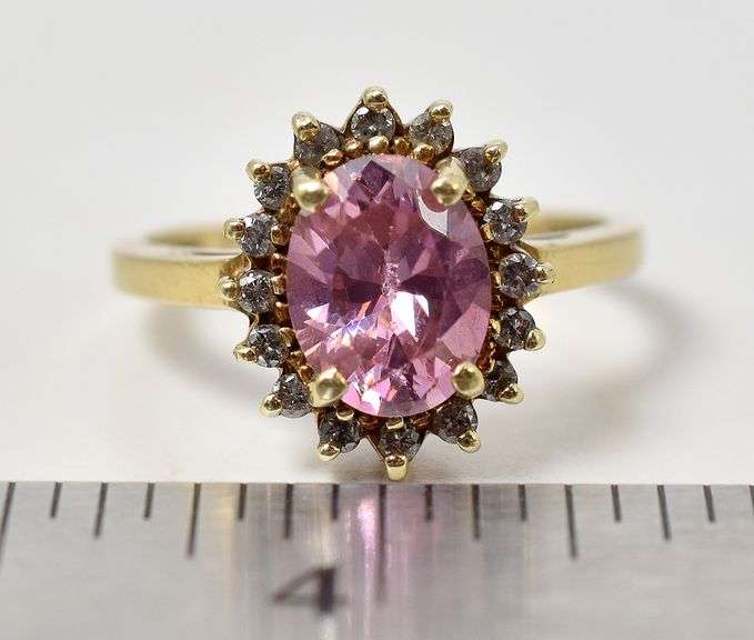 Beautiful 14K Yellow Gold Pink Topaz and Diamond Ring