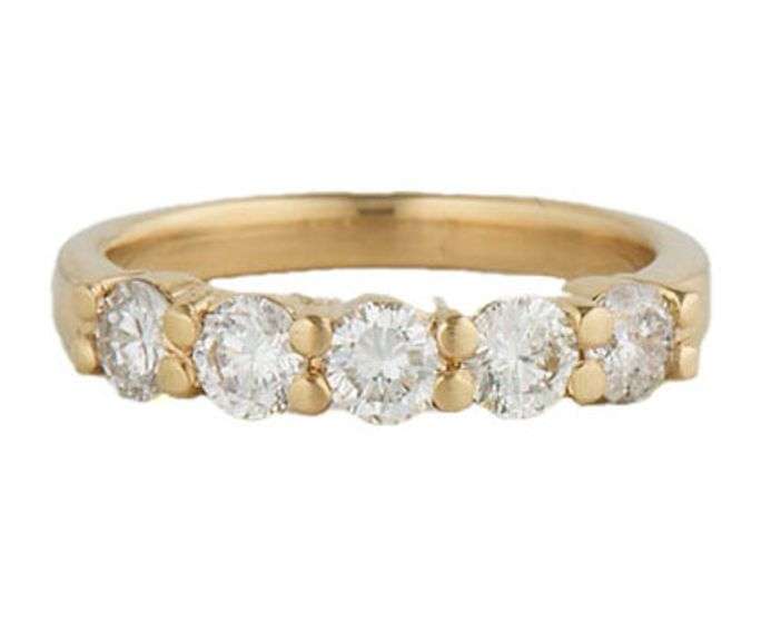 14kt Yellow gold 1.13ctw Round Diamond Five Stone Wedding Band Ring