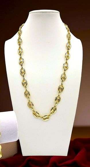 Stunning 64.7 Gram 14K Tri-Layered Yellow Gold Plate Unison Link Chain Necklace