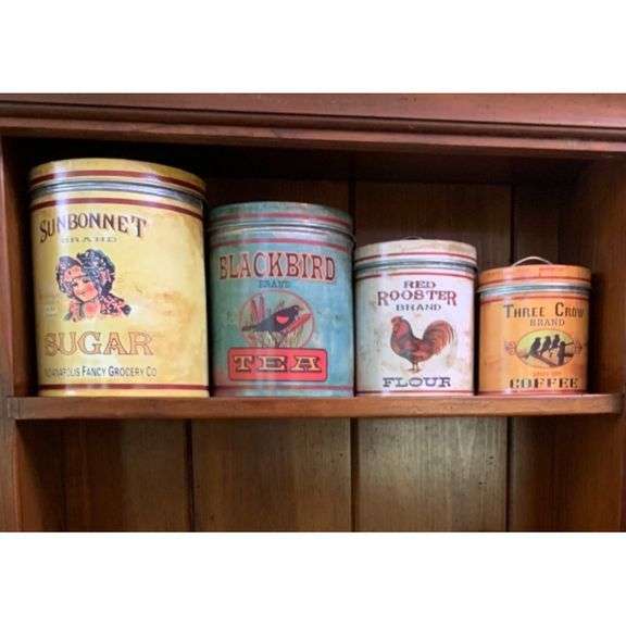 Set of 4 Round Metal Kitchen Canisters with Lids