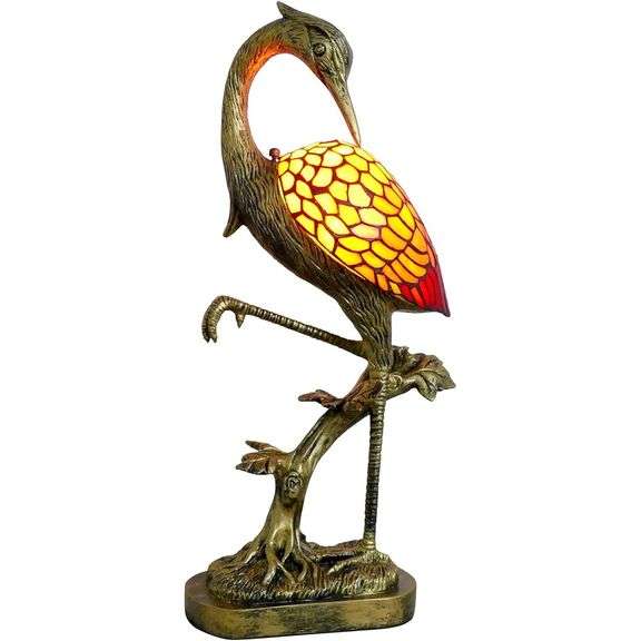 Handmade Crane Stained Glass Tiffany Table Lamp