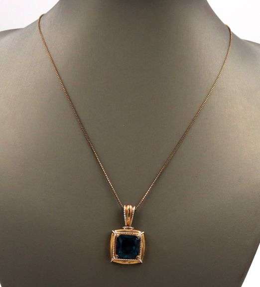 Vintage 925 sterling silver signed blue stone pendant on Italian chain necklace