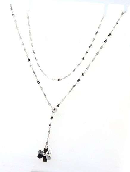 14kt White gold Flower Lariat necklace