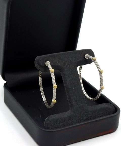 Judith Ripka 2  tone hoop earrings