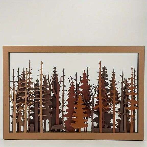 Wooden Layered Wall Art Tree Scene with Fox