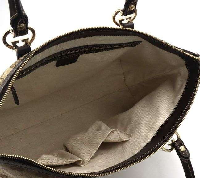 Gucci beige ebony GG canvas lovely heart shaped interlocking G tote bag