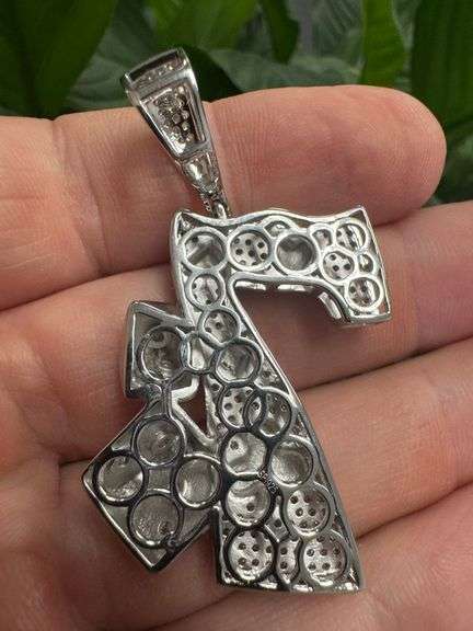 Rhodium Plated 925 Sterling Silver CZ Lucky 7 Hip Hop Pendant