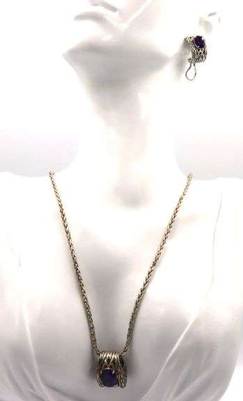 Set of Effy amethyst pendant on chain and matching earrings