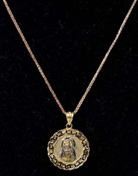 Holy Jesus Pendant in 10K Yellow and White Gold