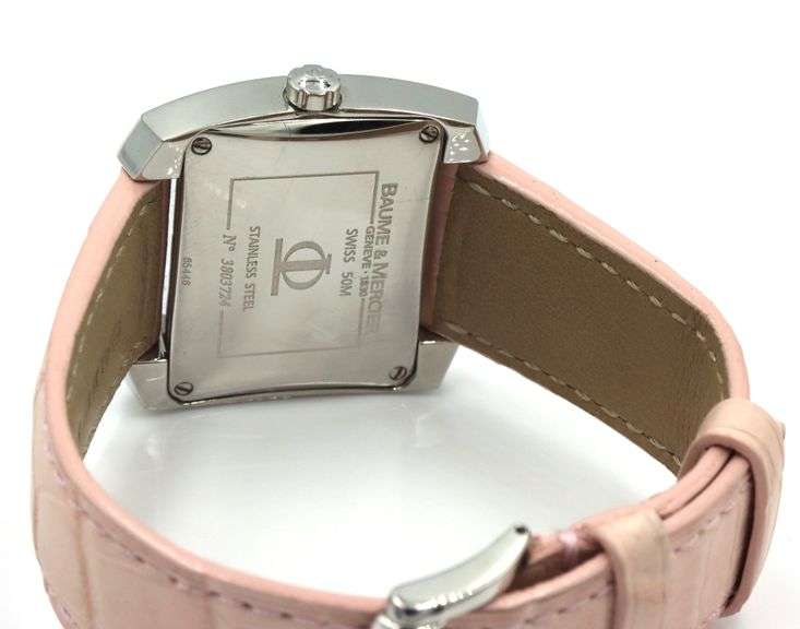 Baume & Mercier Hampton spirit 8P diamond MOP dial quartz on pink leather strap watch