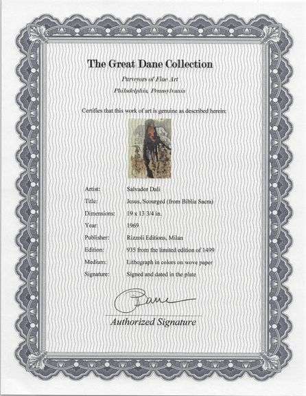Highly Collectible and Rare Salvador Dali Original Lithograph from the 'Biblia Sacra' Suite