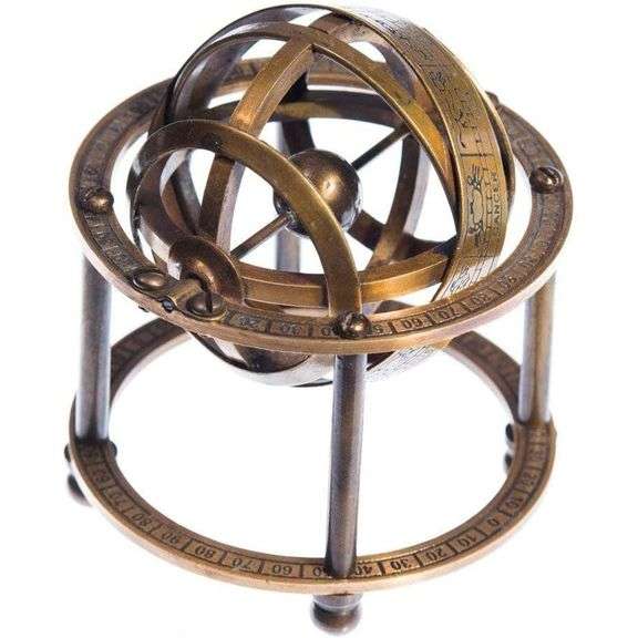 Brass Armillary Sphere on Wood Stand