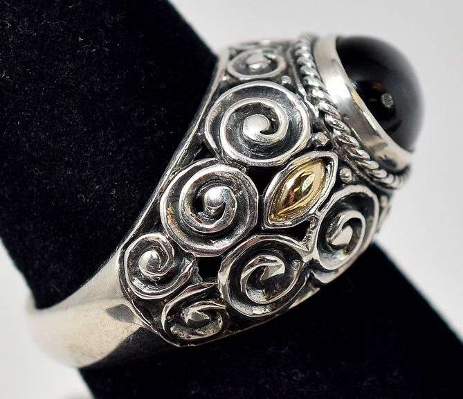 Black Star Sapphire Gemstone Ring in Sterling Silver with 18K Yellow Gold Plating