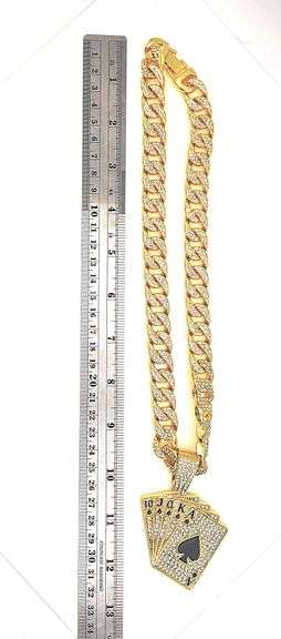 Huge 170.5 Gram 18 Kt Gold Plate Royal Flush Pendant Necklace