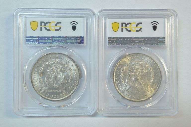 Lovely near Gem BU 1884-O & 1885-O Morgan Silver Dollars. PCGS MS64