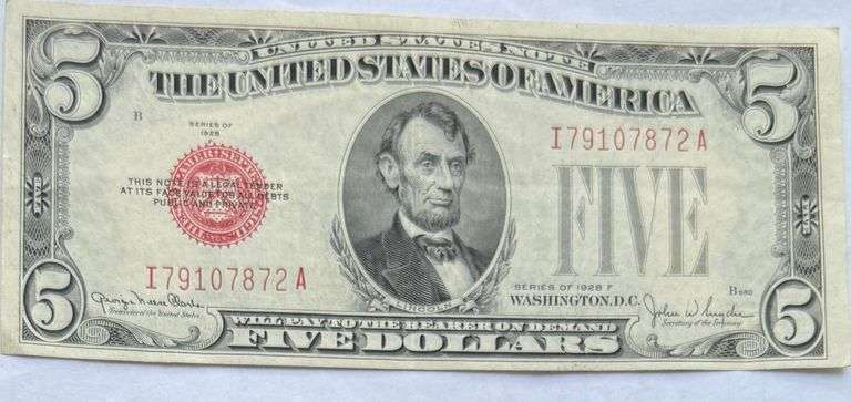 1928 F Slider $5 US Note
