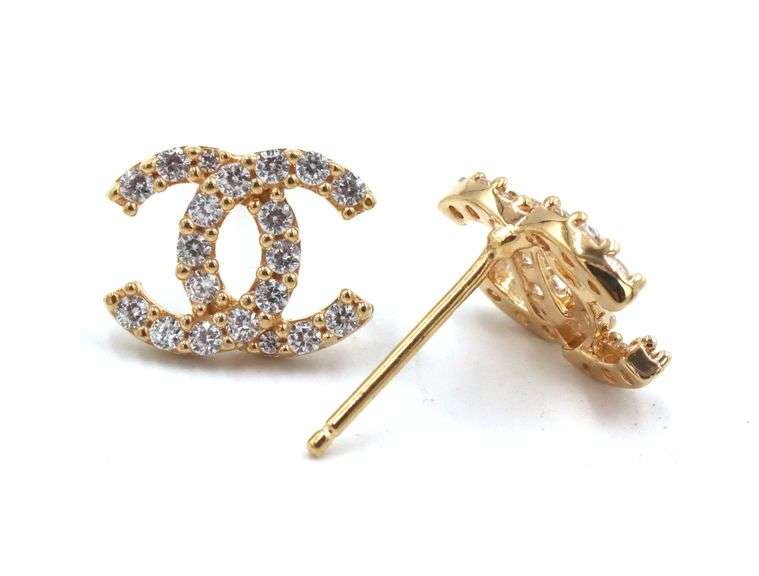 18kt Yellow gold CZ CC stud earrings